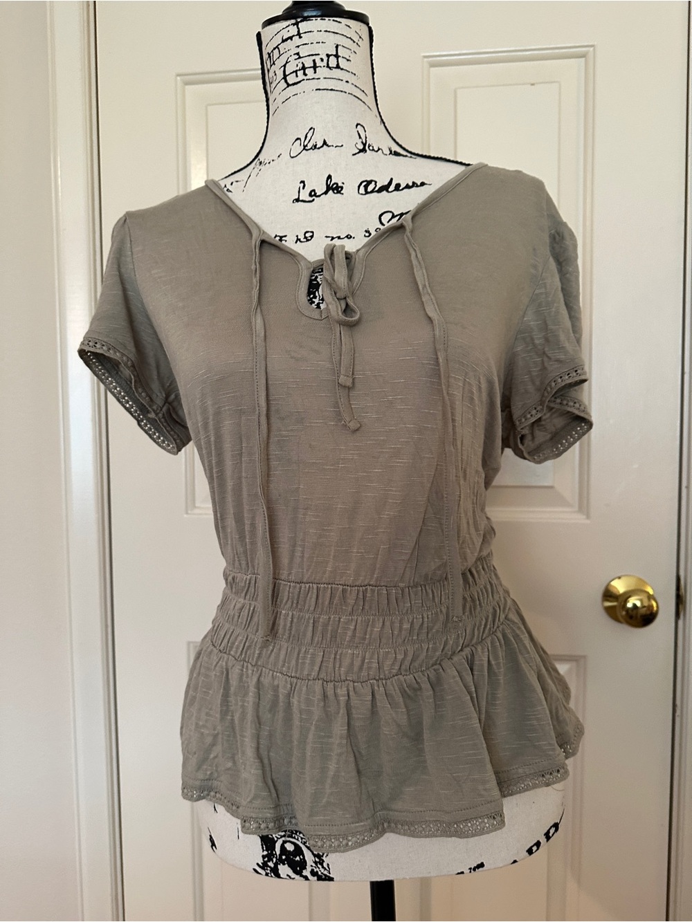 American Rag Taupe Peplum Tie-Front Blouse NWOT